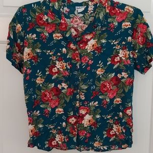 Vintage 90s floral button down SS shirt size small